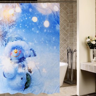 New Year 3D Snowman Pattern Waterproof Shower Curtain with 1
