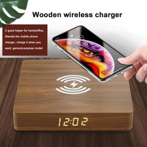 New 10W Qi Fast Wireless Charger Wood LED Clock Fast Chargi