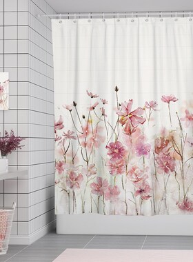 Designer Fabric Shower Curtain Pink Flower Bathroom Curtain