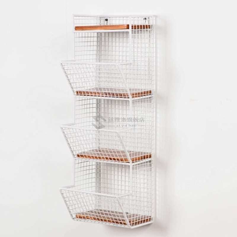 Punch-free wrought iron wall shelf racks retro solid wood wa