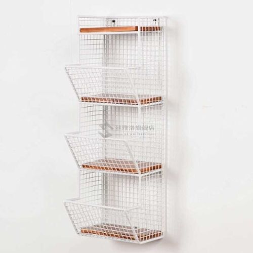 Punch-free wrought iron wall shelf racks retro solid wood wa