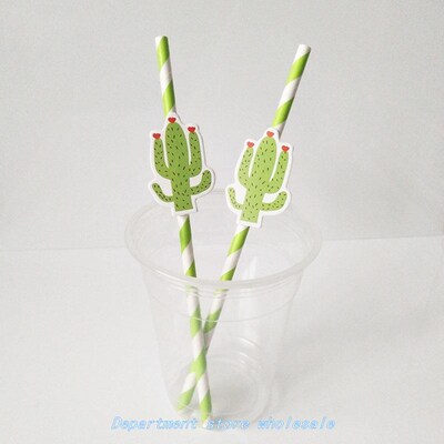 10PCS/lot CaCtuS Drinking PaPer StrawS Hawaiian BirtHDay Par