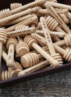 Personalized 50 Pack Of Wood Honey Dipper Sticks,Custom Wedd