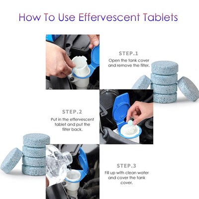 10Pcs/Pack Car Solid Wiper Cleaner Effervescent Tablet Clean