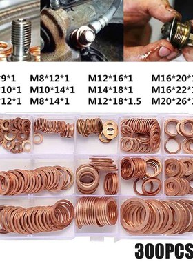 300Pcs 12 Types Copper Washer Gasket Nut and Bolt Set Flat R