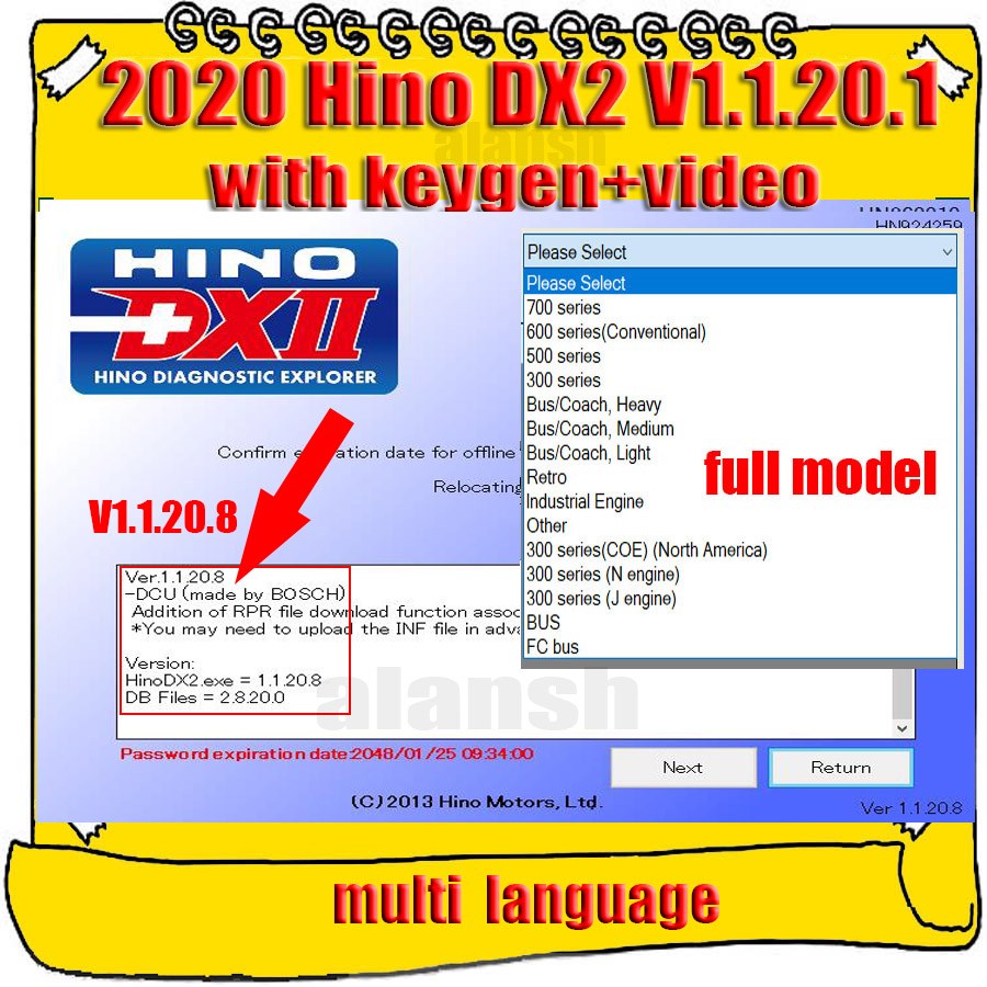 2020 for Hino DX2 1.1.20.8 v1.1.19.9 for Hino Diagnostic EXp