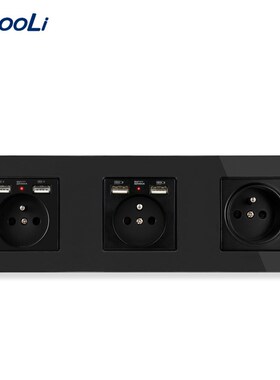 Esooli 3 Gang Black French Standard Wall Socket With Dual U