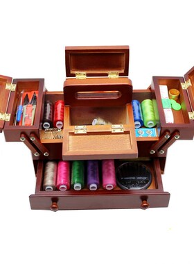 Natural wood sewing box Polyester Sewing thread Needlework K