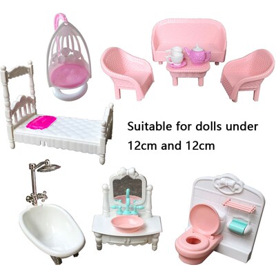 For Barbie doll accessories European style bed bathtub hang