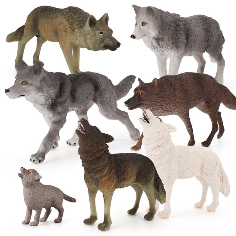 7Pcs Wolf Toy Figurines Set Gray Wolf Simulation Wolves Acti