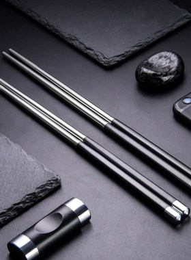 1 Pair Chopstick Resuable China Chop Sticks Black Silver All