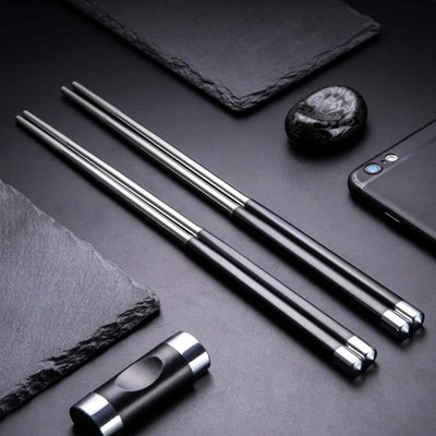1 Pair Chopstick Resuable China Chop Sticks Black Silver All