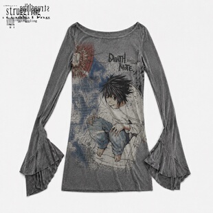 荒诞小镇 Death Note L 暗黑亚文化复古做旧喇叭袖上衣二次元动漫