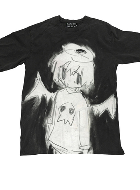 AT荒诞小镇 二次元anime动漫Y2K情侣款短袖亚比可爱卡哇伊黑白T恤