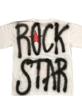 AT荒诞小镇 摇滚明星ROCKSTAR朋克风y2k冷酷喷绘金属tee短袖T恤