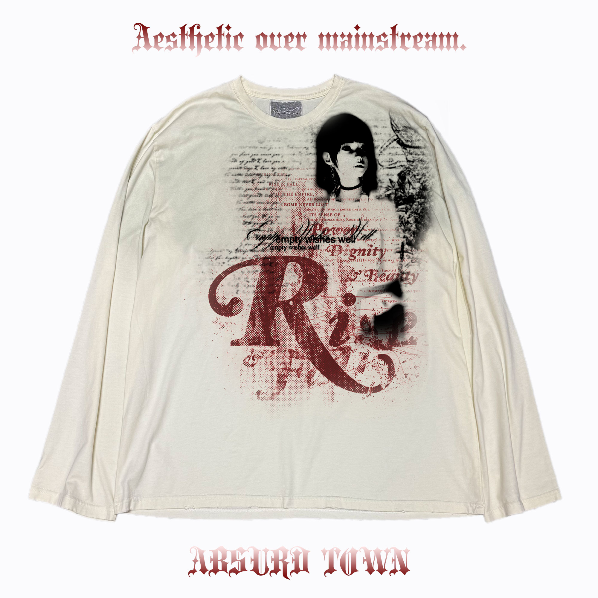 AT荒诞小镇 暗黑亚比哥特gothaesthetic非主流EMO脏脏长袖T恤tee