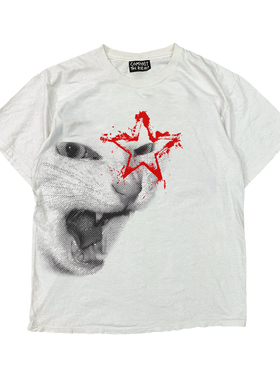 AT荒诞小镇 摇滚猫趣味印花浪漫朋克punk厌世短袖T恤Y2K穿搭长袖