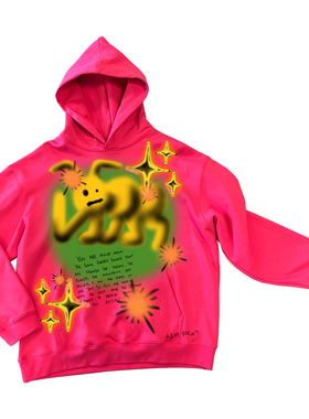 AT荒诞小镇 红色Y2K涩谷gal系tee千禧风酷girl轻亚文化连帽卫衣