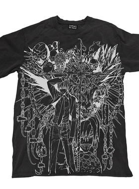 AT荒诞小镇 DEATH NOTE夜神月二次元亚比穿搭印花短袖T恤线稿艺术