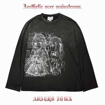 荒诞小镇 二次元anime线条前卫张扬抽象脏脏长袖PUNK朋克T恤tee
