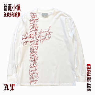 AT荒诞小镇 轻亚文化印花短袖叛逆青年ins超酷T恤黑红非主流朋克