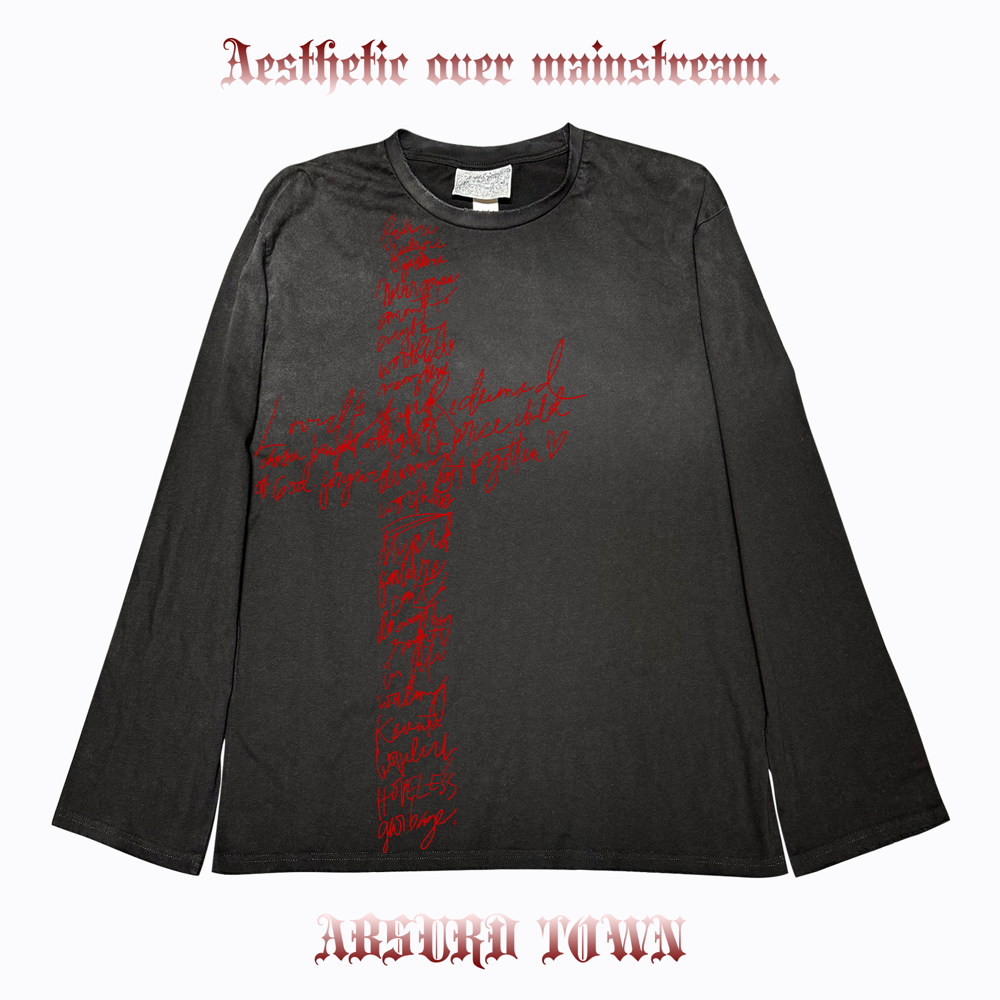 AT荒诞小镇 亚文化T恤千禧风黑红十字多巴胺穿搭脏脏长袖前卫潮酷