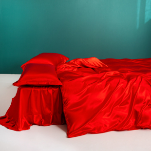 大红色婚庆真丝四件套100桑蚕丝结婚床上用品女方陪嫁喜被年轻人