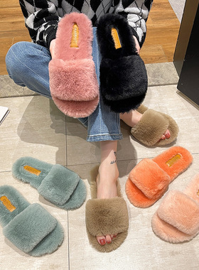 Winter Women Furry Slippers Soft Plush Faux Fur Floor Shoes