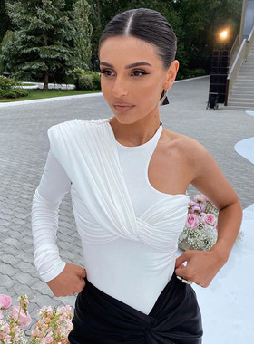 2023 One Shoulder Backless Twist Bodysuits Women High Waist