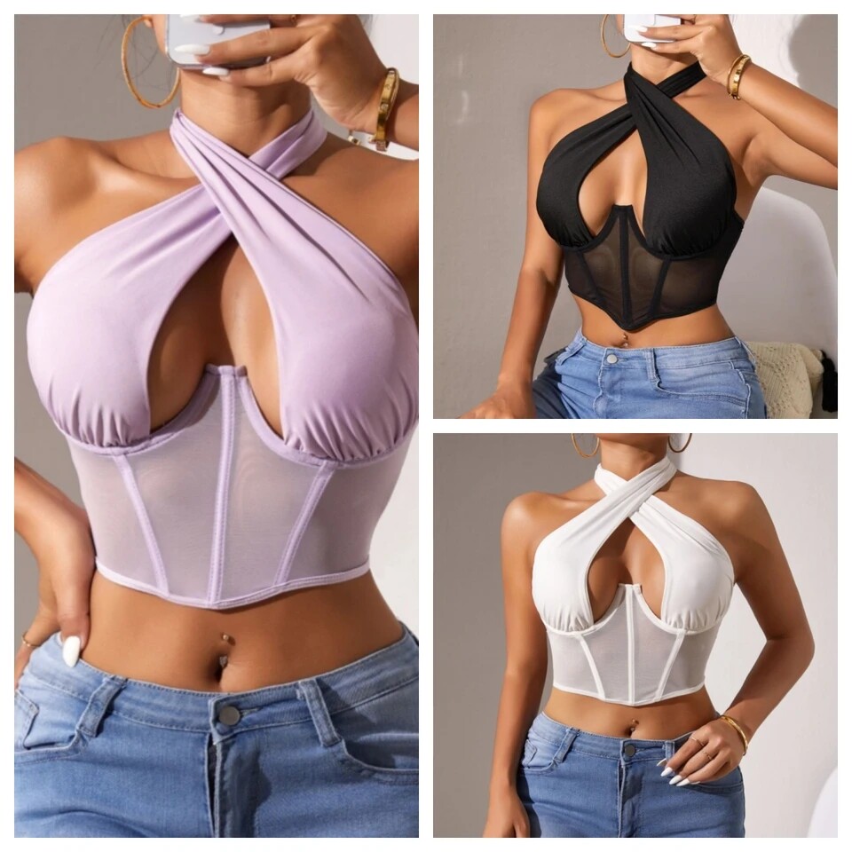 Women Unterbrust Lace Up Wais Cincher Corset Top露背小背心女