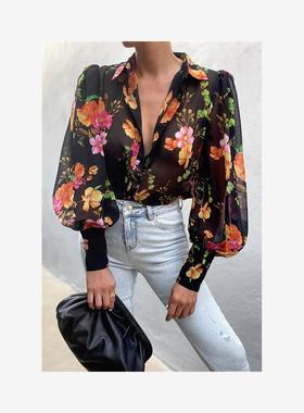 Puff Sleeve Shirts Blouse Women Leopard Buttons Vintage 2xl