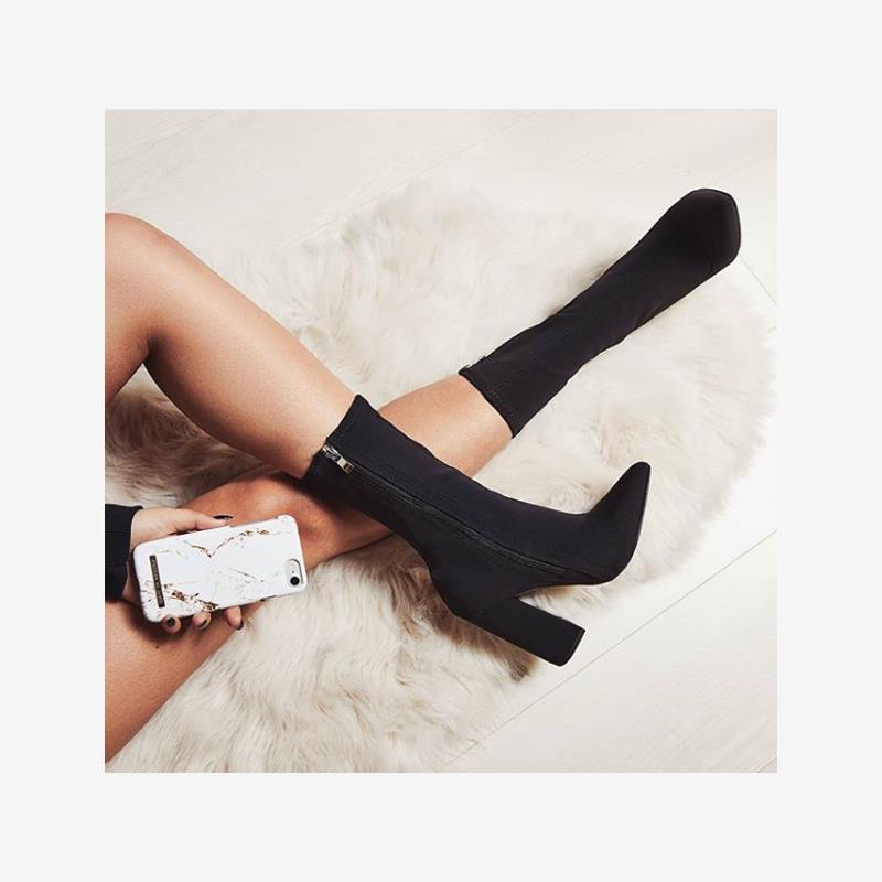 lazada women fashion thick high heel boots pointed shoes2023