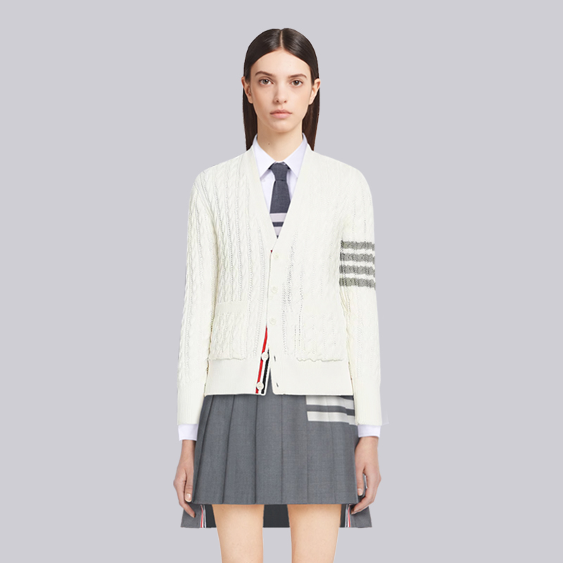 TB四杠开衫毛衣V领提花外套开衫