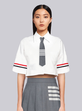 TB衬衫露脐短款衬衣女士夏季短款高腰学院风穿搭tb短袖露腰jk上衣