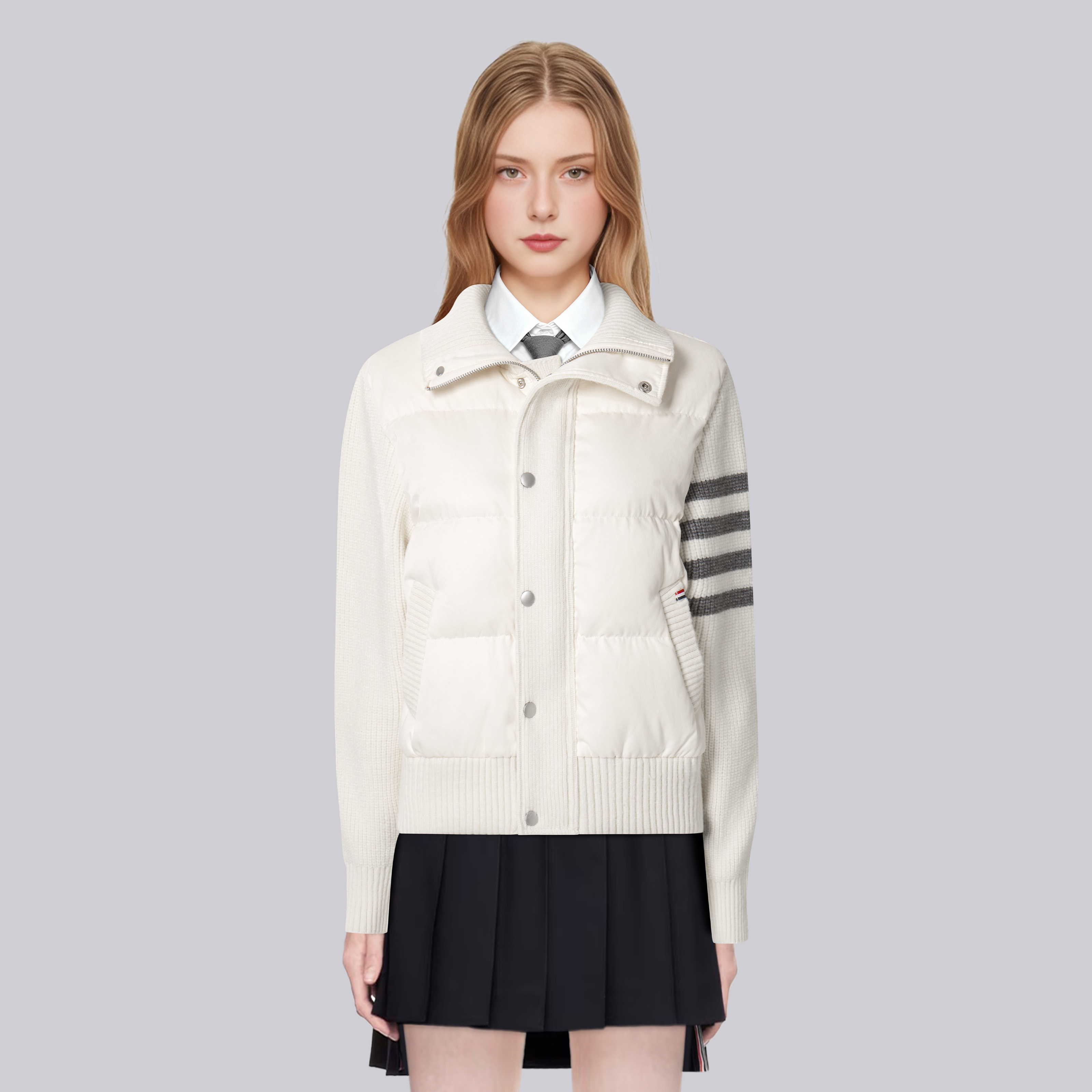 TB新款针织拼接羽绒服女短款