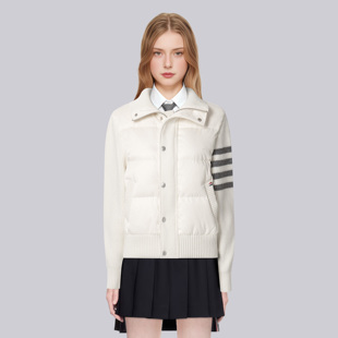 TB新款四杠针织拼接羽绒服女短款立领学院风显瘦保暖洋气百搭外套