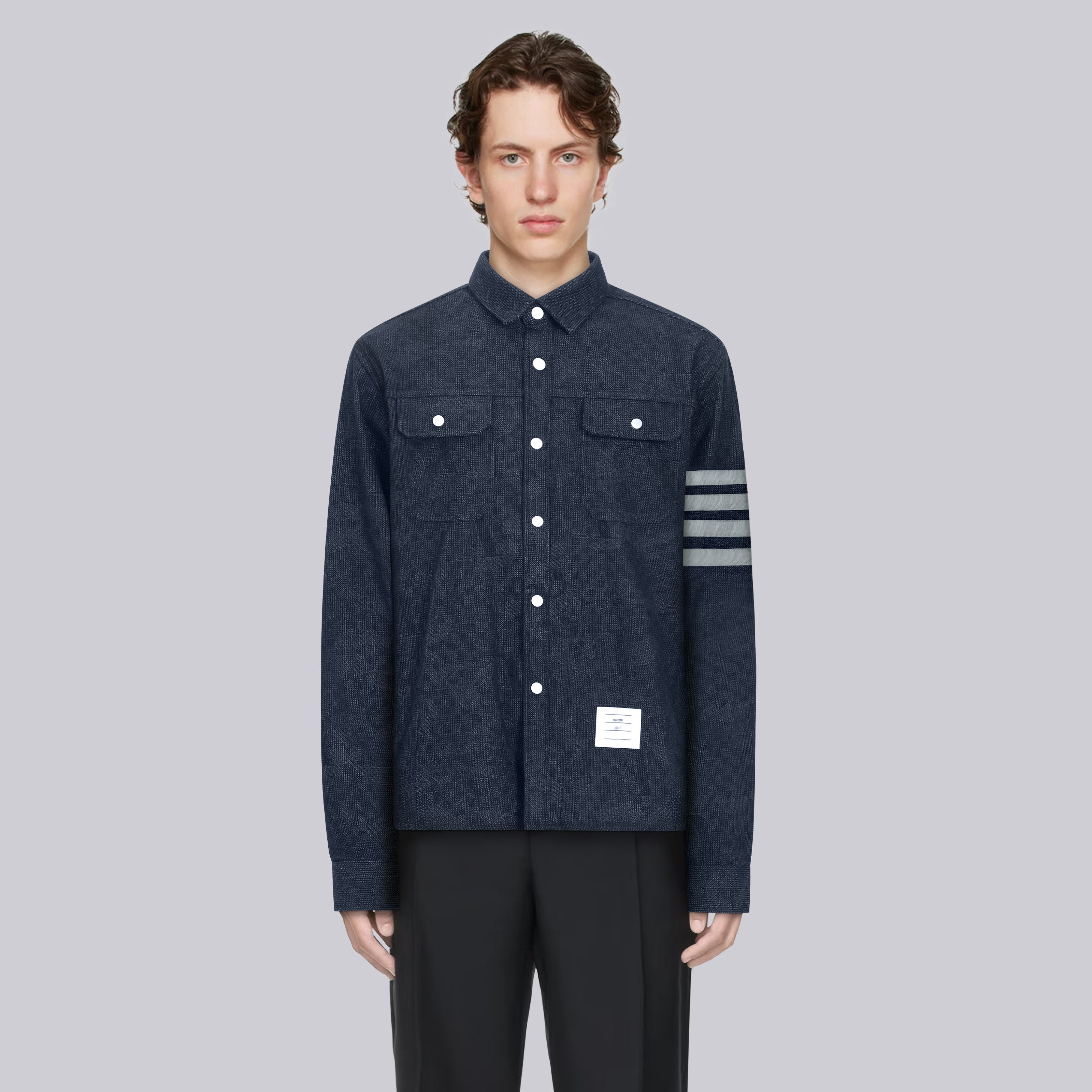 TB新款经典四道杠牛仔衬衫外套POLO领tb男女同款简约高级潮流百搭,男装,牛仔外套,淘宝优惠券,粉丝福利购,淘宝优惠卷