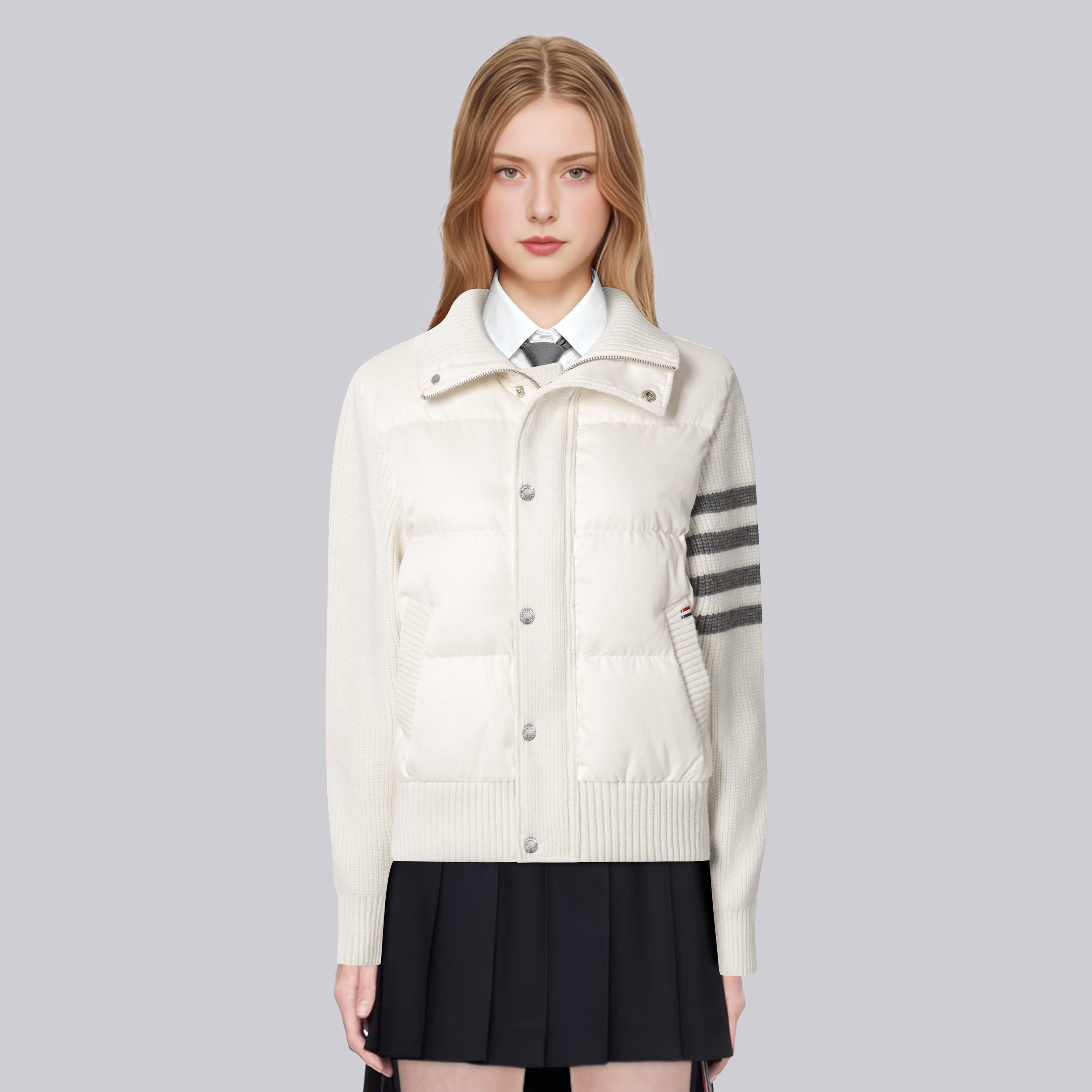TB新款针织拼接羽绒服女短款