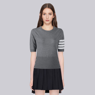 TB新款四杠短袖女夏季女tb短款纯色上衣圆领针织修身显瘦透气短袖