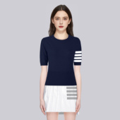 显瘦上衣学院风针织百搭短袖 TB夏季 女士tb短款 修身 新款 四道杠短袖