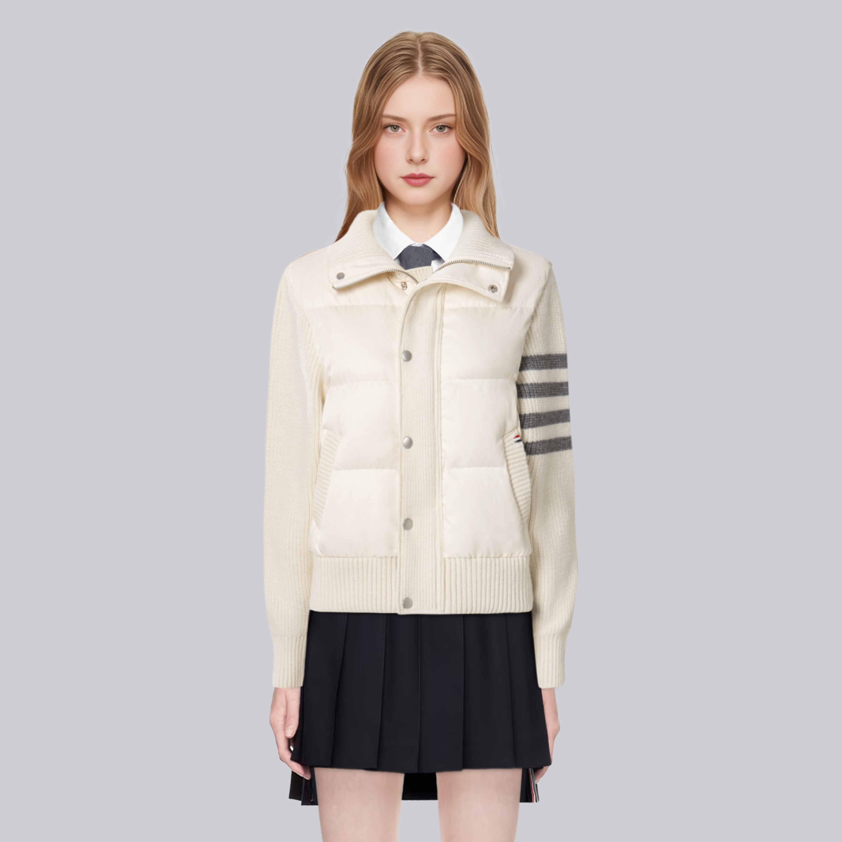 TB新款针织拼接羽绒服女短款