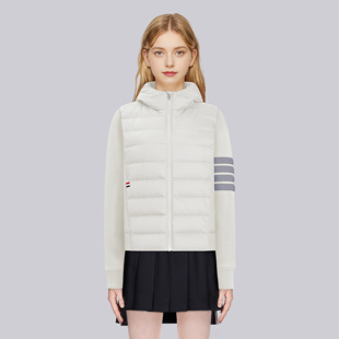 TB韩系四杠拼接连帽羽绒外套tb学院风女显瘦小众百搭