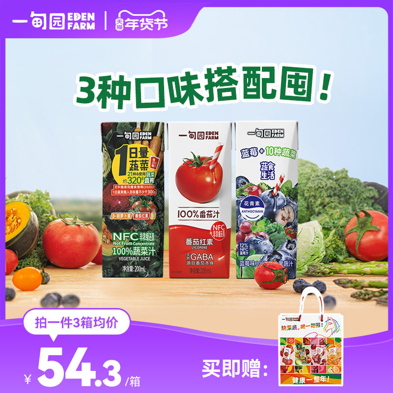 一甸园100%番茄汁蔬菜汁 蓝莓味复合果蔬汁混合装200mL*30盒