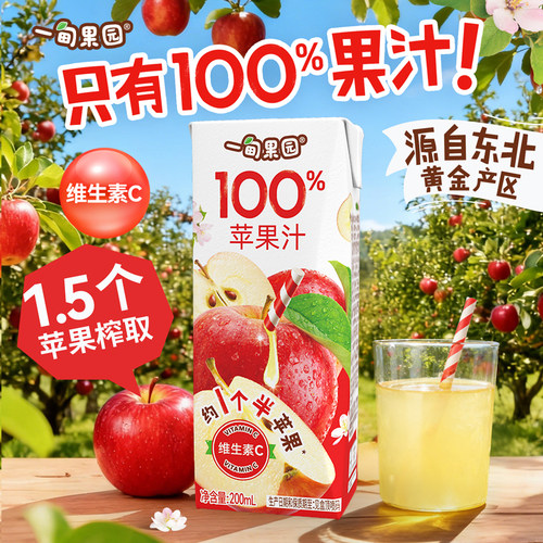一甸果园100%苹果汁200mL*10盒