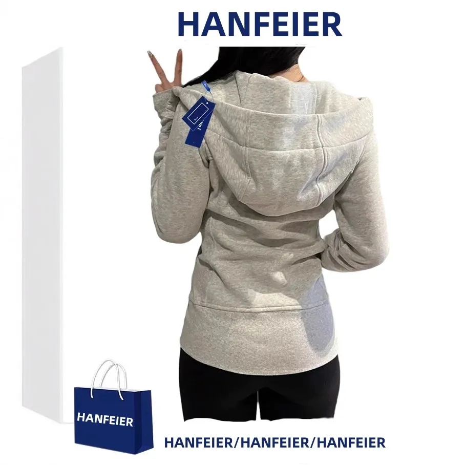 质量灰色短款修身短外套女秋冬加绒加厚运动开衫连帽爆款卫衣