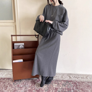 清仓不退换十三行冬加厚下摆捏褶设计圆领卫衣半裙套装 女TZB401