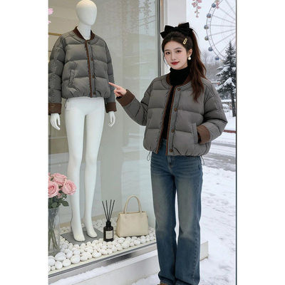 时尚气质撞色棒球领棉服外套女2026冬季新款韩版加厚保暖棉衣棉袄