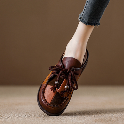 秋季爆款头层牛皮复古大头丑萌女鞋牛筋软底软皮舒适乐福单鞋