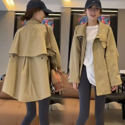 韩系英伦风卡其色立领斗篷小个子风衣外套女时尚高级感气质上衣潮