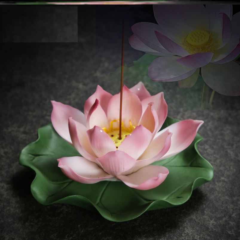 线香底座香插莲花摆件荷花线香香插造景摆件陶瓷花香